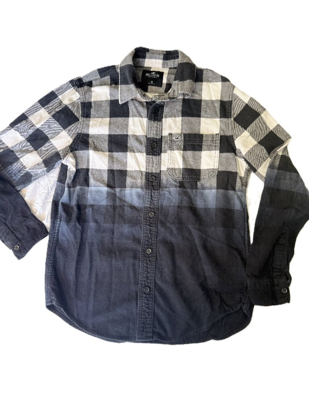 Hollister Ombre Plaid Flannel Shirt Mens M Grunge Coastal Streetwear Top 3895